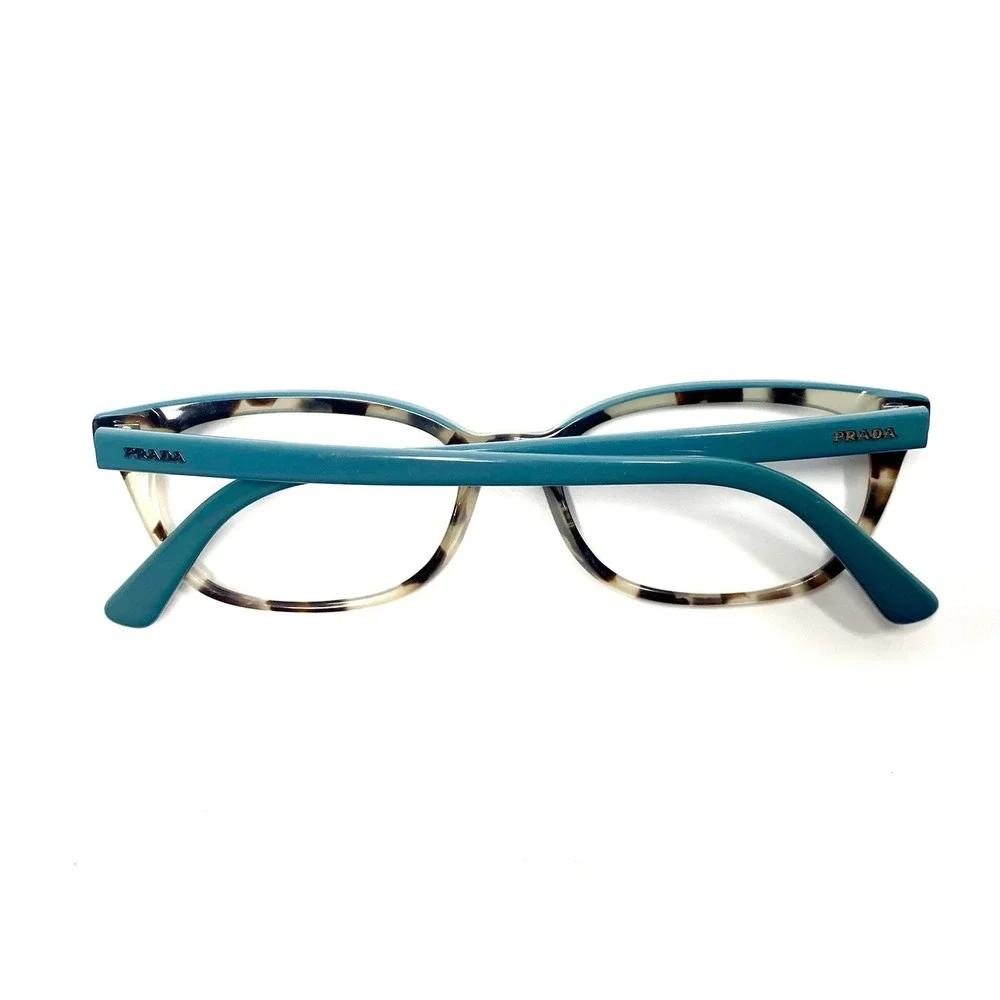 Prada Brown Clear Teal Blue Tortoise Rectangular Glasses Italy VPR13V 53 17 145